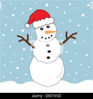 Cute Snowman Wearing Santa Hat. Vector Cartoon Illustration Stock ...