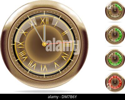 5 (or 1) minute till 12. Bronze clocks set #2 | Vector Stock Vector