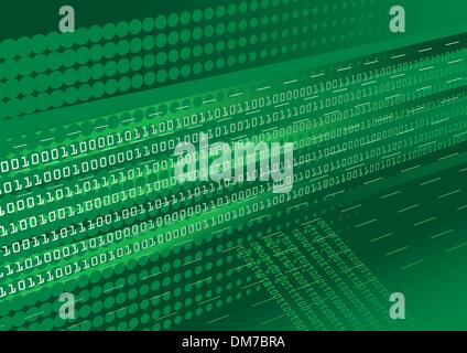 Green binary code background with halftone effect Stock Vector