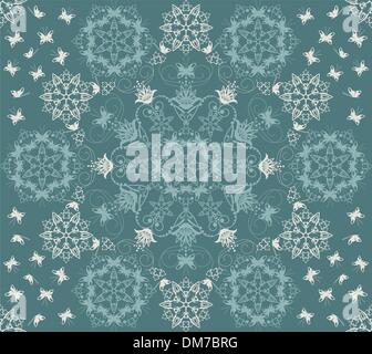 Seamless green flowers and butterflies pattern Stock Vector