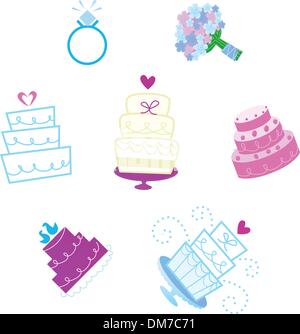 Wedding and Valentine's day desserts and accesories icons Stock Vector