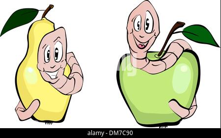 worms and fruits Stock Vector
