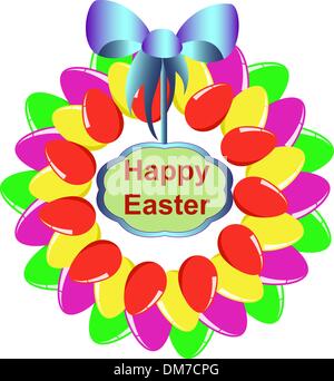 A colorful Easter egg wreath isolated over white Stock Vector