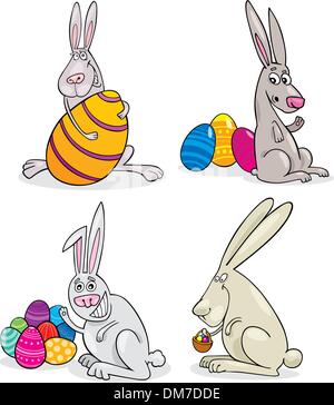 Comic Easter Rabbits Cute comic bunnies and Easter eggs cartoon illustration Stock Vector ...