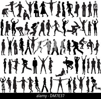 73 vector silhouettes of people in a variety of activities Stock Vector