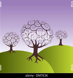 Vector Landscape with three trees Stock Vector