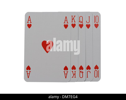 A hand of playing cards showing a royal flush isolated on a studio background Stock Photo