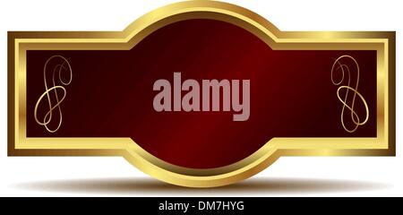 Illustration of red velvet in a gold frame label Stock Vector