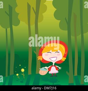 Little Red Riding Hood in the forest Stock Vector