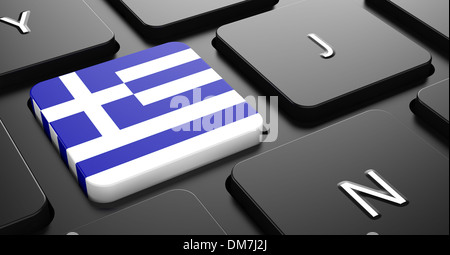 Greece - Flag on Button of Black Keyboard. Stock Photo