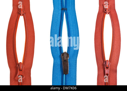 set of closed-ended plastic zip fastener close up isolated on white background Stock Photo