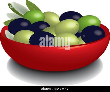 Red bowl with olives Stock Vector