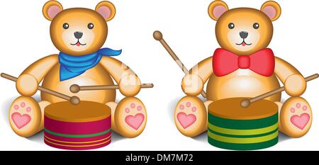 Teddy bear drummer set Stock Vector