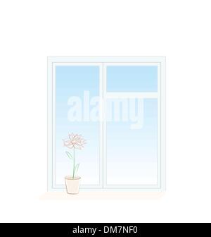 Illustration of flower in a pot on a window sill Stock Vector
