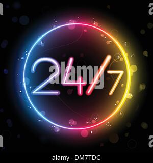 Neon 24/7 Rainbow Circle Stock Vector