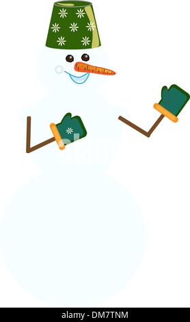 Snowman with a bucket on his head and a red scarf. Vector illustration ...