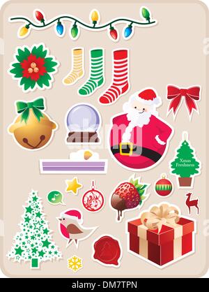 Christmas winter stickers collection, cute design and elements for