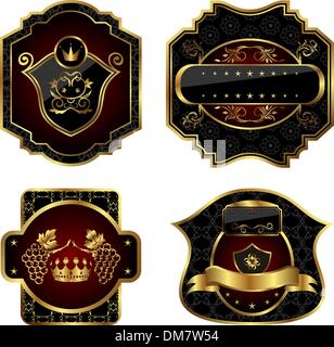 set black gold-framed labels Stock Vector