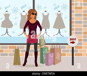 modern girl loaded with shopping bags Stock Vector