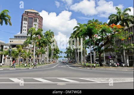 Typical traffic on Place D'armes, one of Port Louis busy roads, Port Louis, Mauritius. Stock Photo