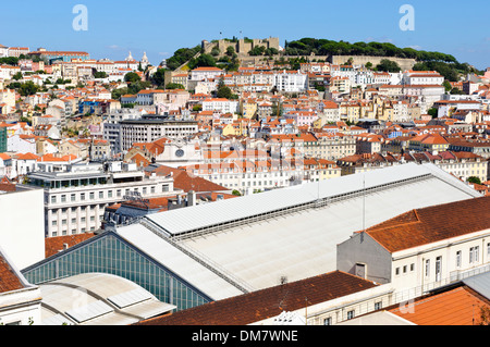 View across Lisbon towards Castelo de São Jorge, Portugal, Europe Stock Photo