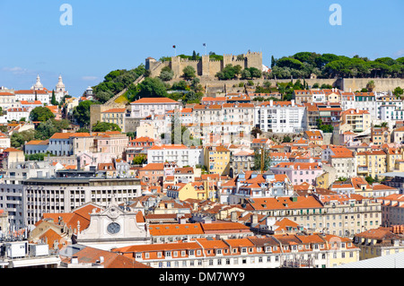 View across Lisbon towards Castelo de São Jorge, Portugal, Europe Stock Photo