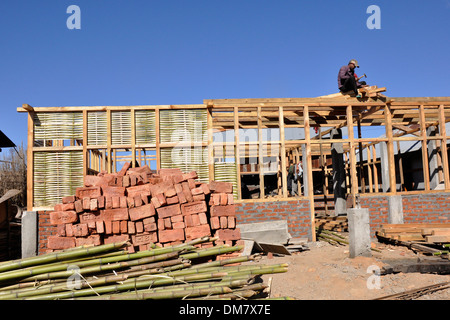 India, Arunachal Pradesh, Ziro valley, Apatani village, building new house Stock Photo