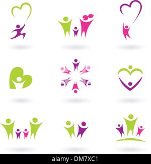 Family, relationship and people icon collection ( green, pink, purple ) Stock Vector