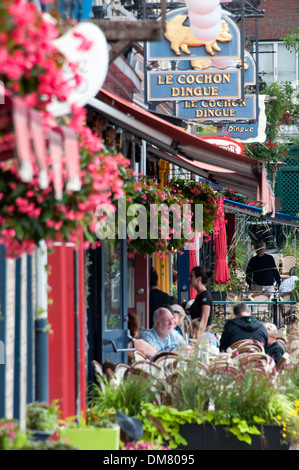 The terrace of the Cochon Dingue restaurant On Boulevard Champlain in the Old Quebec city Canada Stock Photo