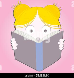 Little girl reading a book Stock Vector