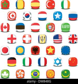 Set of world flags. Vector button Stock Vector