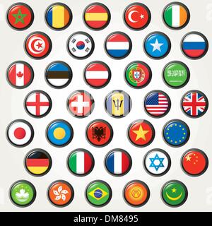 Set of world flags. Vector button Stock Vector