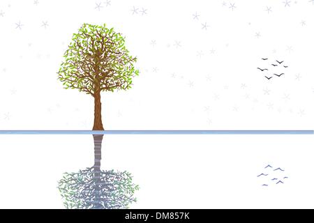 Tree reflecting in water Stock Vector