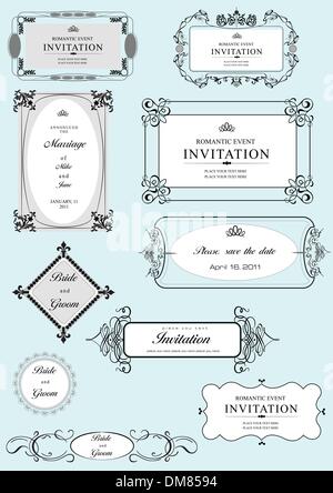 Set of ornate vector frames and ornaments with sample text. Perf Stock Vector