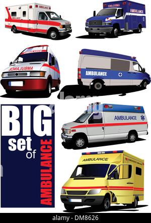 Big set of Modern ambulance va. Colored vector illustration Stock Vector
