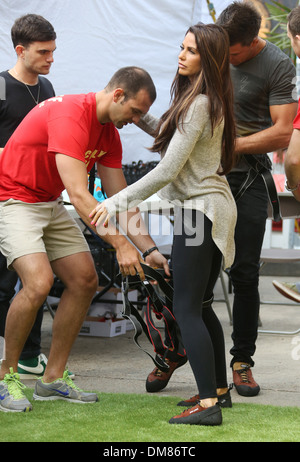 Katie Price aka Jordan Walker's deep ridged crisps - Britain's tallest climbing wall challenge - photocall held at Old Truman Stock Photo