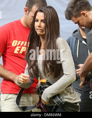 Katie Price aka Jordan Walker's deep ridged crisps - Britain's tallest climbing wall challenge - photocall held at Old Truman Stock Photo