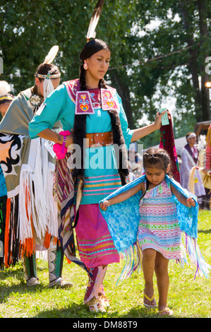 The Mohawk nation of Kahnawake native community on south shore of the St Lawrence river in Quebec Canada celebrates Pow Wow Stock Photo