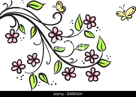 Abstract flowers background with branche of tree Stock Vector