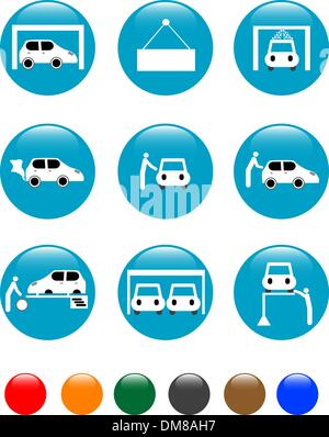 car Auto service blue button set icon Stock Vector