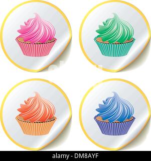 cupcakes on paper stickers Stock Vector