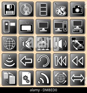 Set darkly - white buttons with web icons for the internet (3) Stock Vector