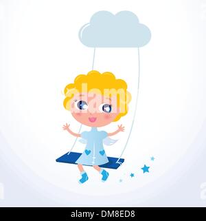 Cute little cartoon Christmas Angel / Cupid with blond hair Stock Vector