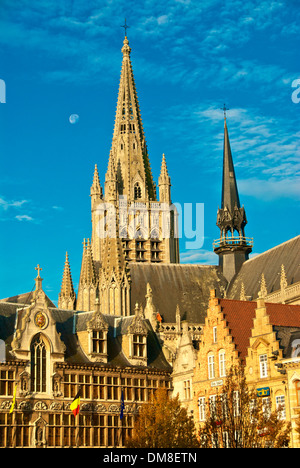 Cloth Hall and Cathedral Ypres Leper Belgium Stock Photo - Alamy