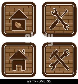 Buttons and icons for the Internet on a brick background Stock Vector
