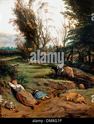 Pasture with two sleeping shepherdesses by Jan Siberechts (1627–1703) Flemish Belgian Belgium Stock Photo