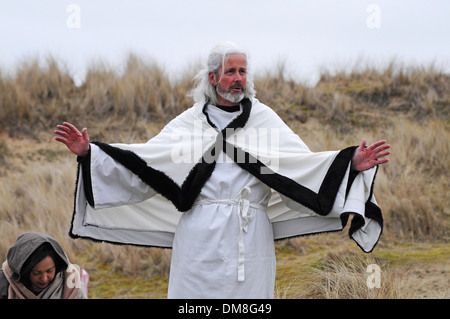 an actor plays St.Piran the patron saint of tin miners during the annual celebrations on St.Pirans day in Cornwall, UK Stock Photo