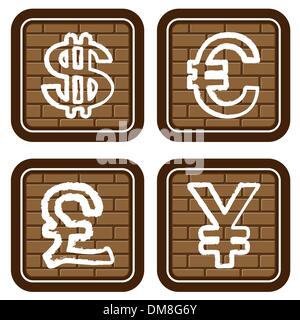 Brick buttons with icons of financial symbols Stock Vector