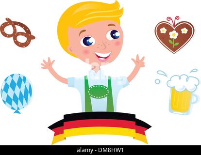 Cute bavarian Octoberfest male & icons isolated on white background Stock Vector