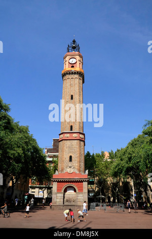 Clock tower at Plaza Rius Taulet, Gracia, Barcelona, Spain, Europe Stock Photo